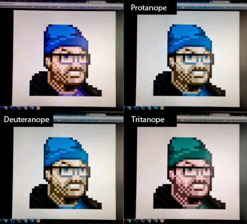 Image as seen with three forms of colorblindndess