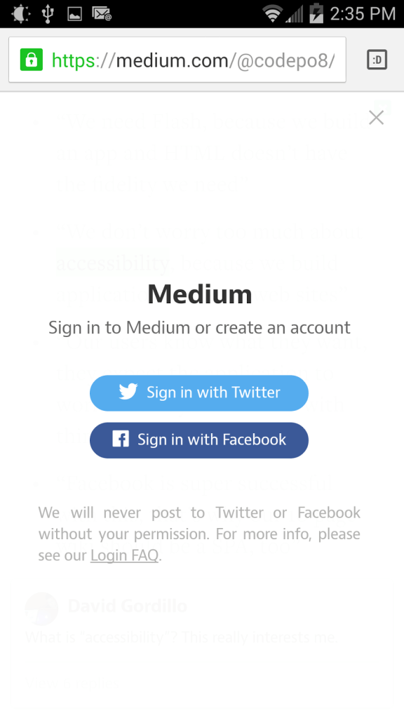 Login prompt when tapping to view comment replies.