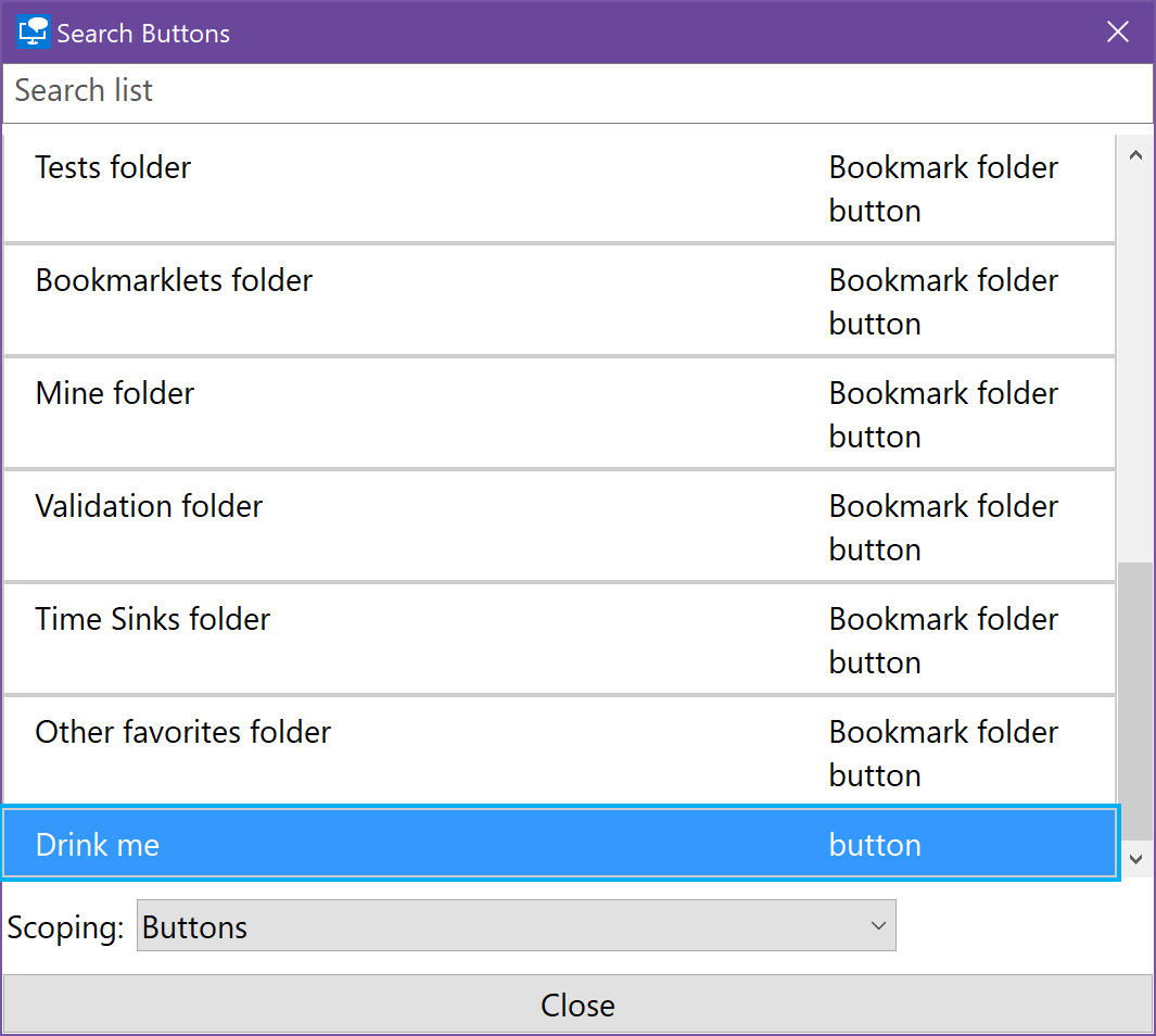 Narrator buttons list